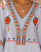 Penelope | Bohemian Embroidered Summer Blouse with V-Neck - Lumina