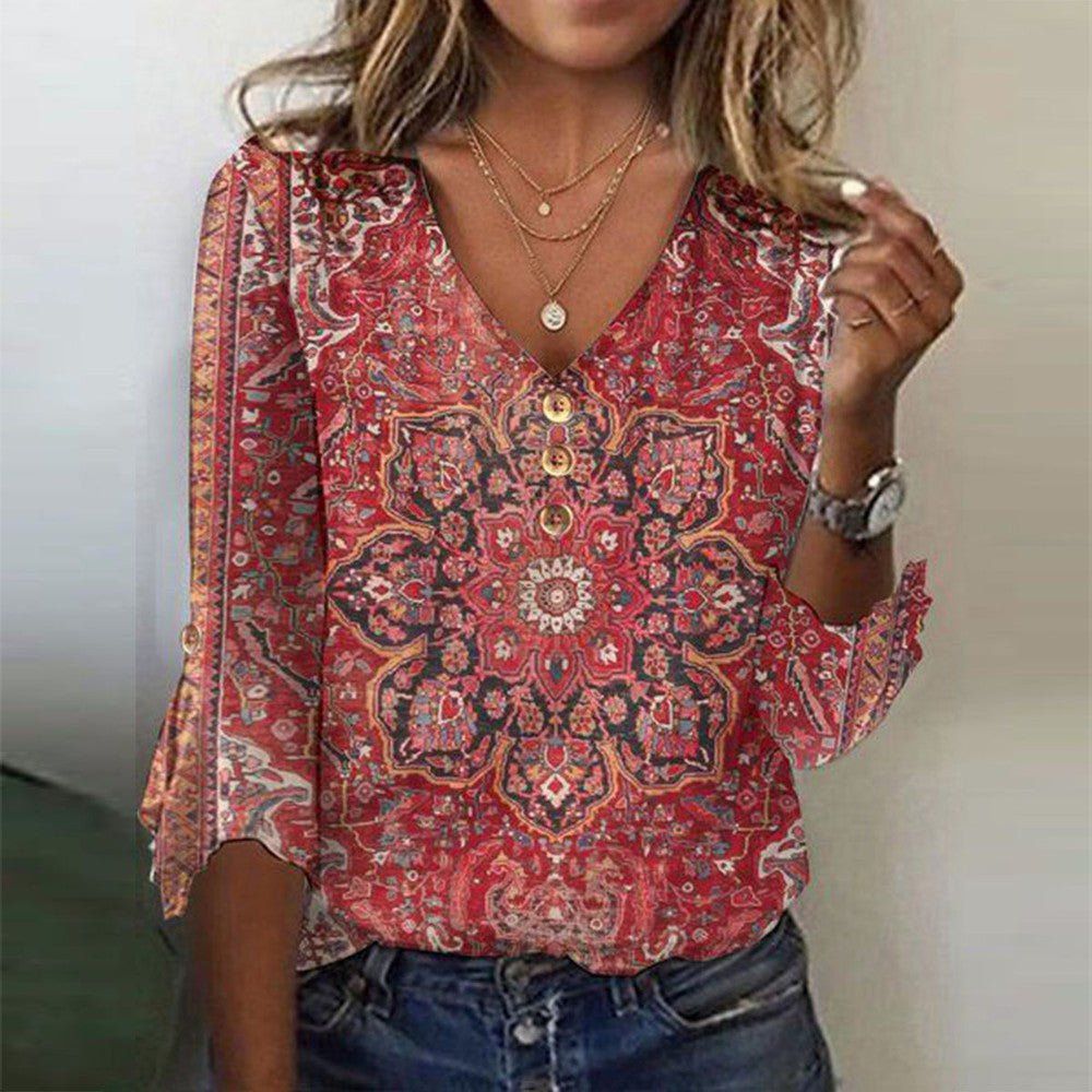 Audrey | Bohemian Print Summer Blouse with Flowing Fit - Lumina