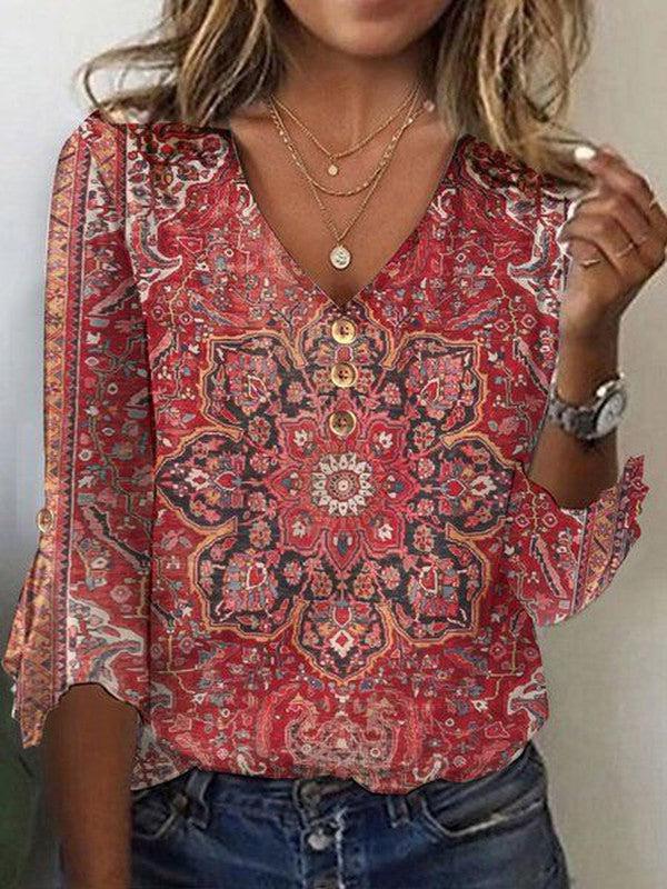 Audrey | Bohemian Print Summer Blouse with Flowing Fit - Lumina