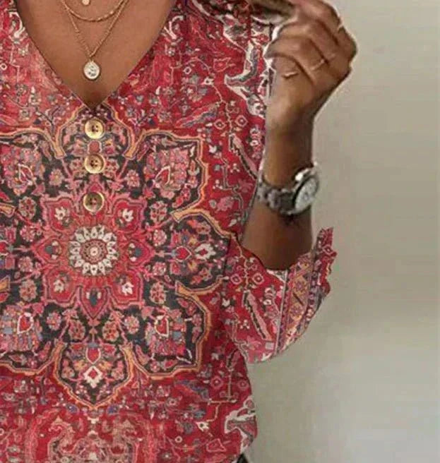 Audrey | Bohemian Print Summer Blouse with Flowing Fit - Lumina
