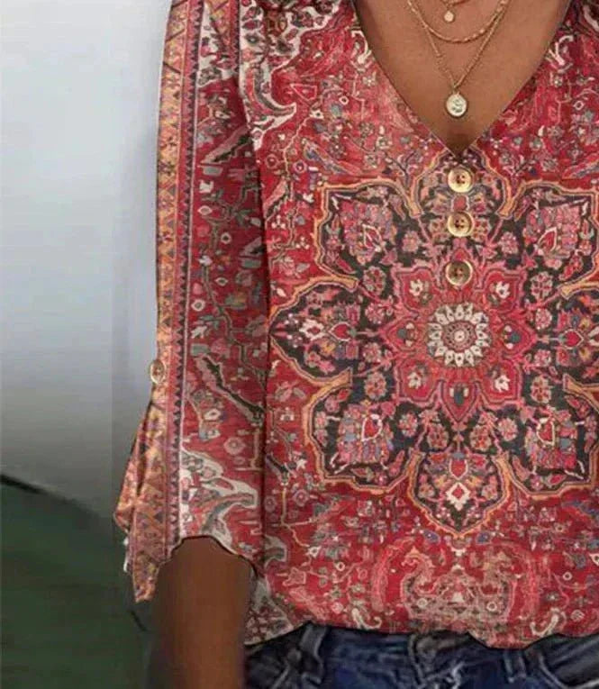 Audrey | Bohemian Print Summer Blouse with Flowing Fit - Lumina
