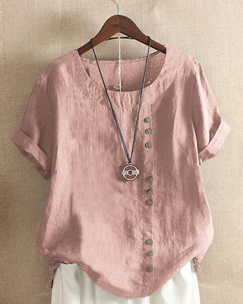 Beatrice | Relaxed Summer Blouse with Button Detail - Lumina