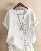 Beatrice | Relaxed Summer Blouse with Button Detail - Lumina