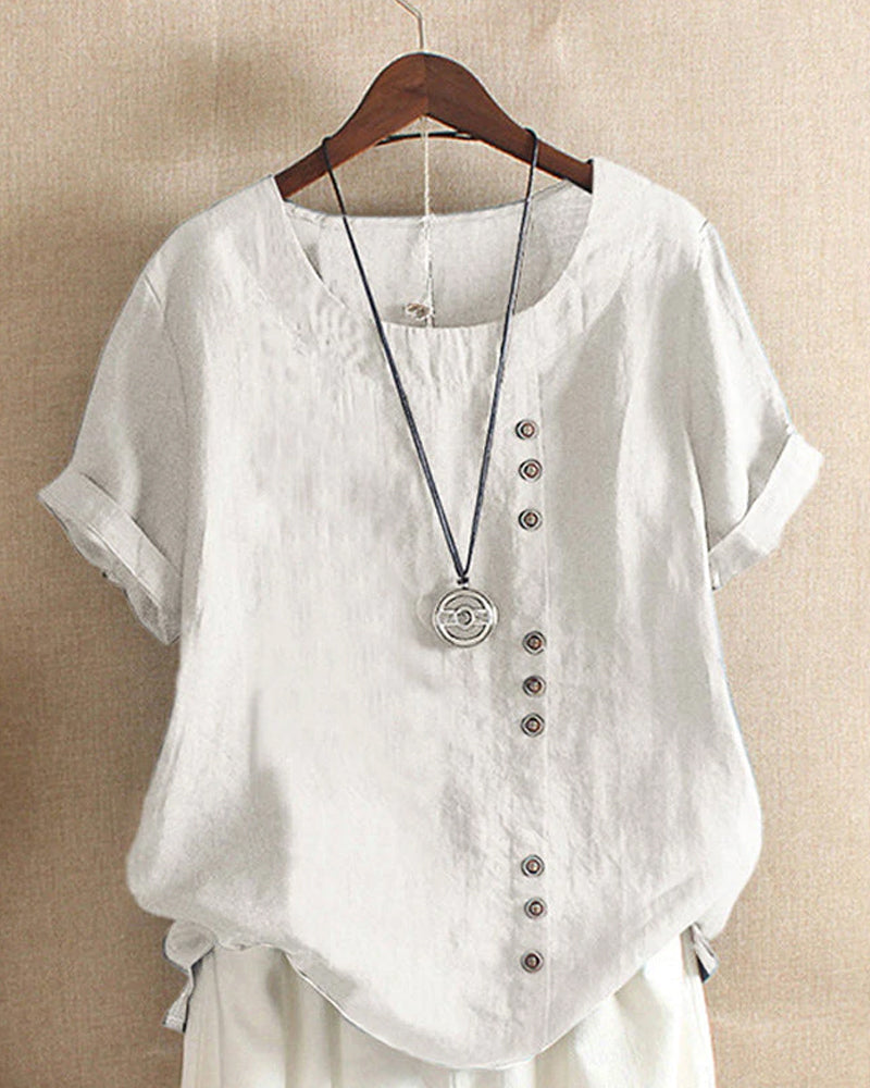Beatrice | Relaxed Summer Blouse with Button Detail - Lumina