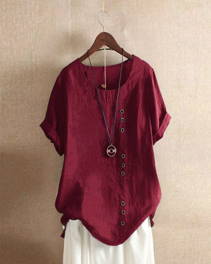 Beatrice | Relaxed Summer Blouse with Button Detail - Lumina