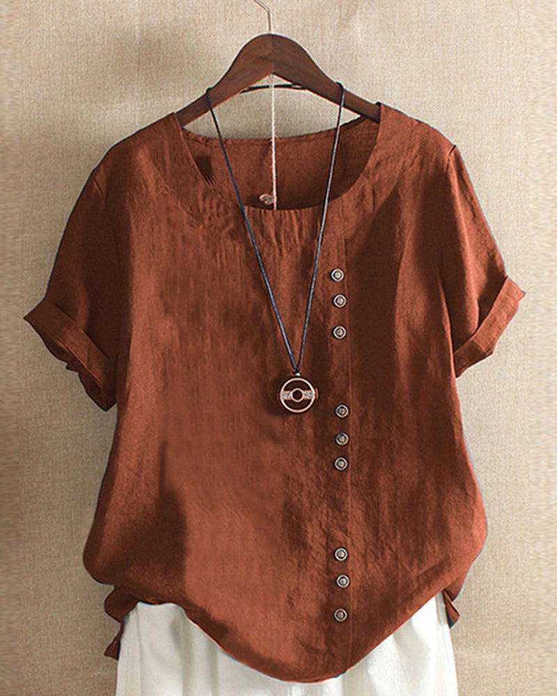 Beatrice | Relaxed Summer Blouse with Button Detail - Lumina