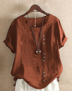 Beatrice | Relaxed Summer Blouse with Button Detail - Lumina