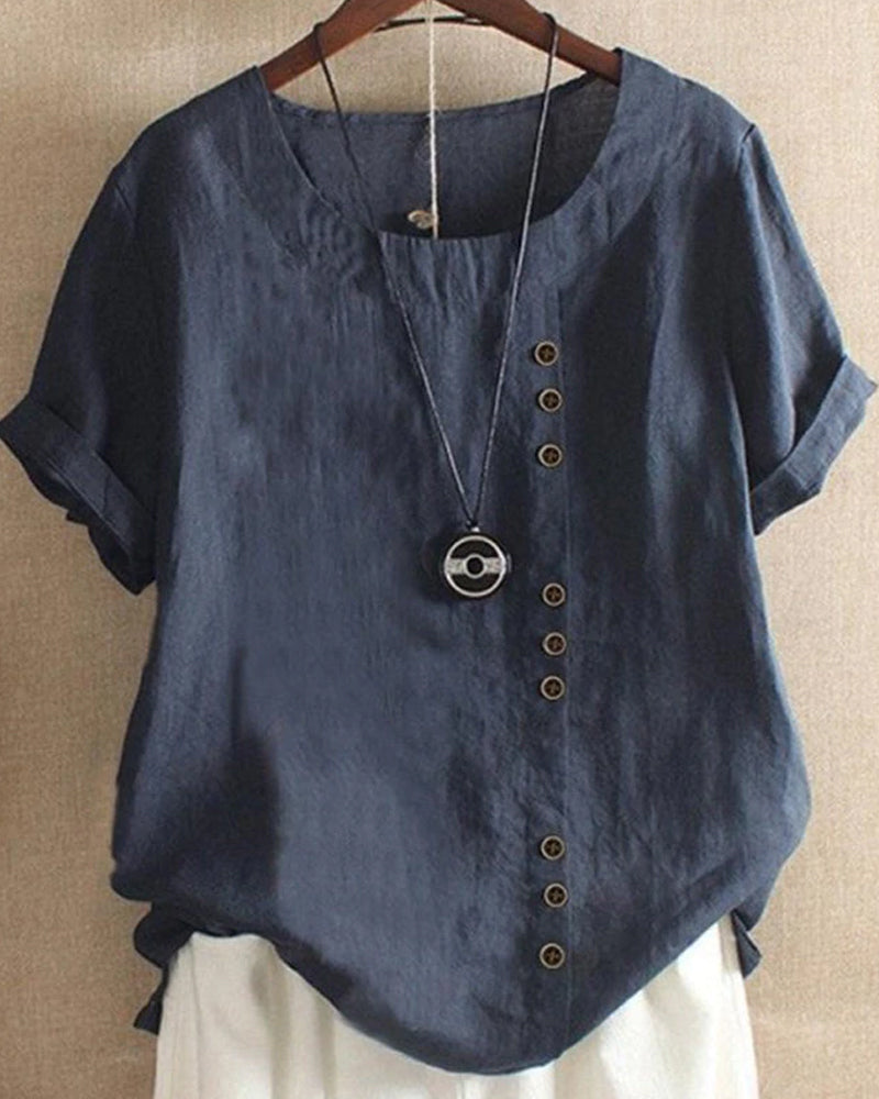Beatrice | Relaxed Summer Blouse with Button Detail - Lumina