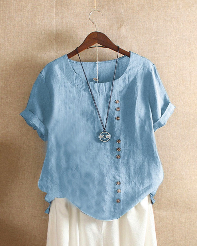 Beatrice | Relaxed Summer Blouse with Button Detail - Lumina