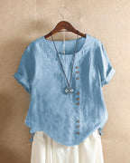 Beatrice | Relaxed Summer Blouse with Button Detail - Lumina