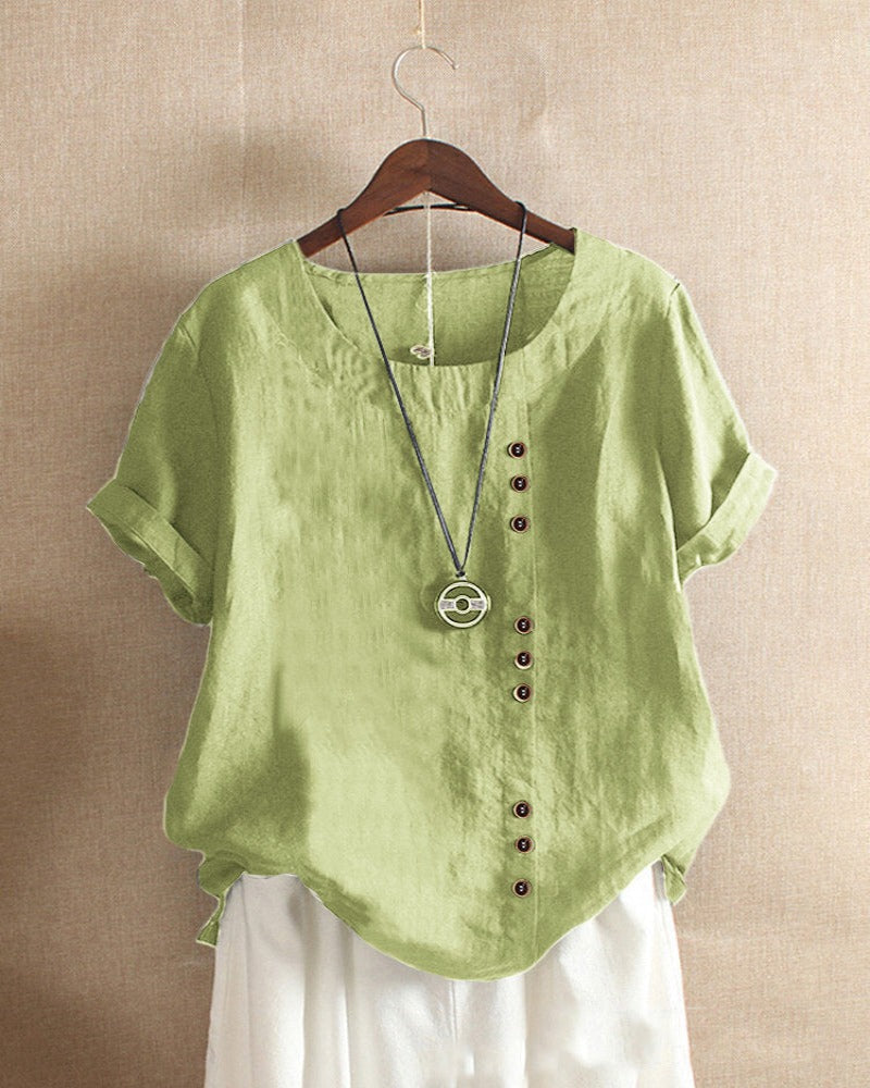 Beatrice | Relaxed Summer Blouse with Button Detail - Lumina