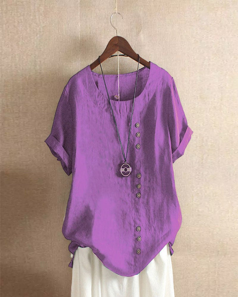 Beatrice | Relaxed Summer Blouse with Button Detail - Lumina