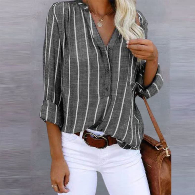Bella | Relaxed Striped Button Blouse with Timeless Appeal - Lumina