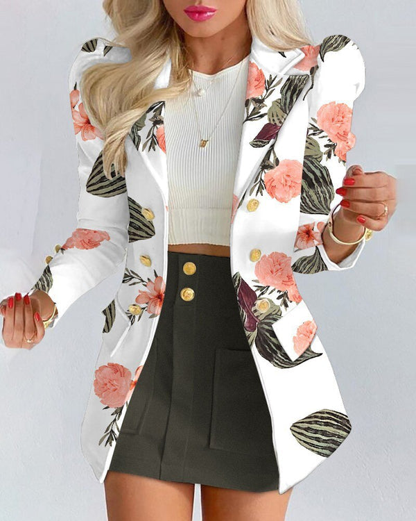 Bella | Tailored Floral Blazer and Skirt Set - Lumina