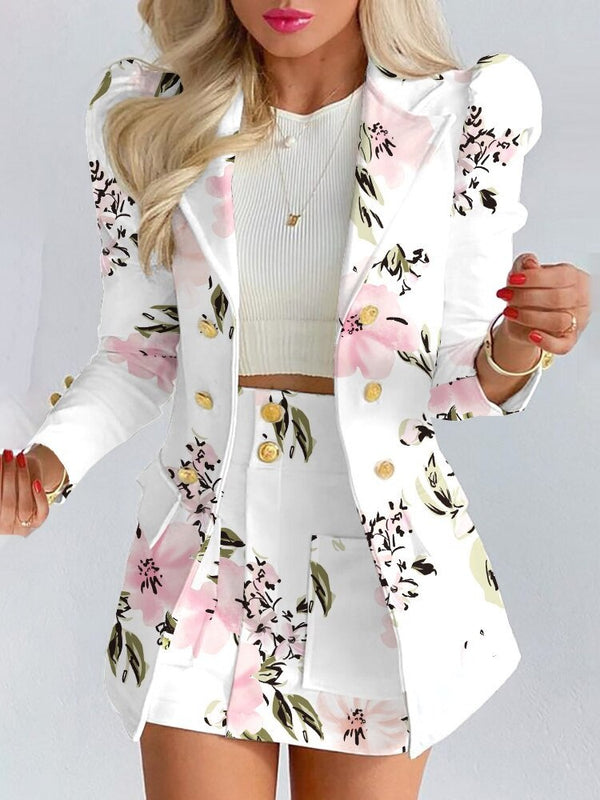 Bella | Tailored Floral Blazer and Skirt Set - Lumina