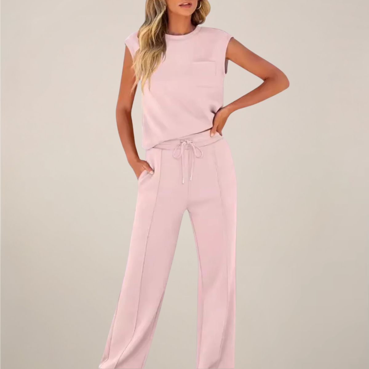 Charlotte | Relaxed Fit Two Piece Pants Set with Drawstring - Lumina