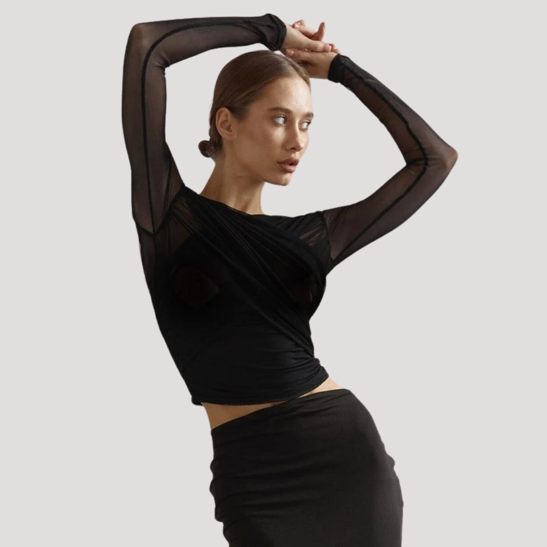 Claire | Elegant Sheer Wrap Top with Flattering Fit - Lumina