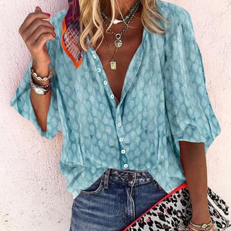Claire | Vibrant Printed Casual Blouse with Button Front - Lumina