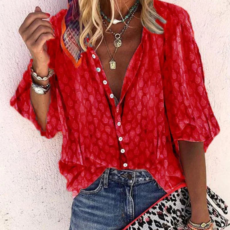 Claire | Vibrant Printed Casual Blouse with Button Front - Lumina