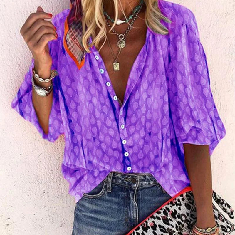 Claire | Vibrant Printed Casual Blouse with Button Front - Lumina