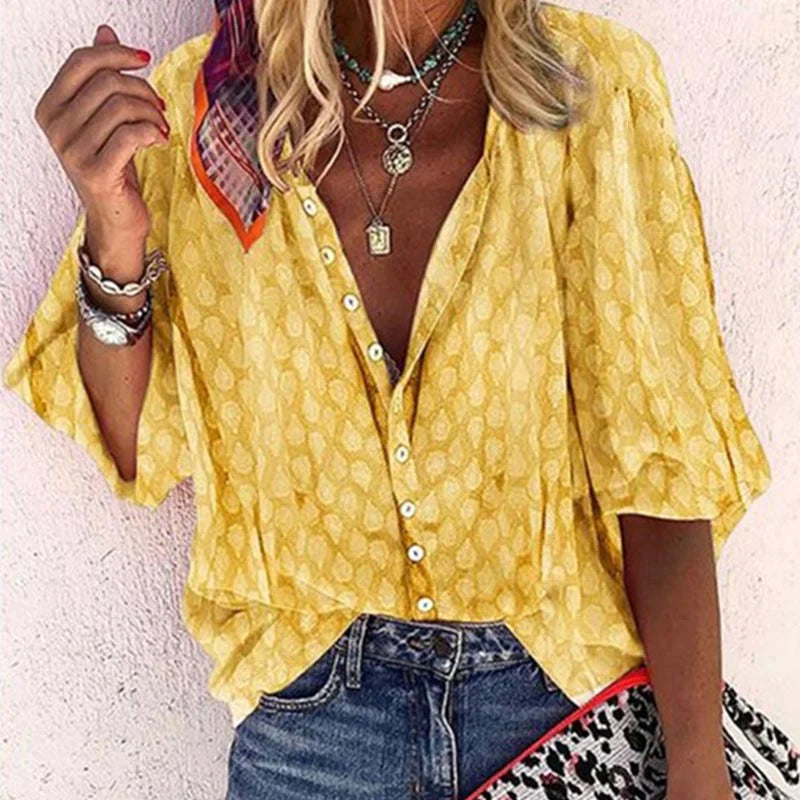 Claire | Vibrant Printed Casual Blouse with Button Front - Lumina