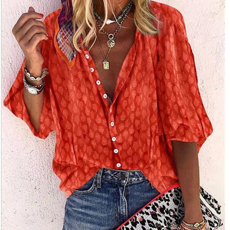 Claire | Vibrant Printed Casual Blouse with Button Front - Lumina