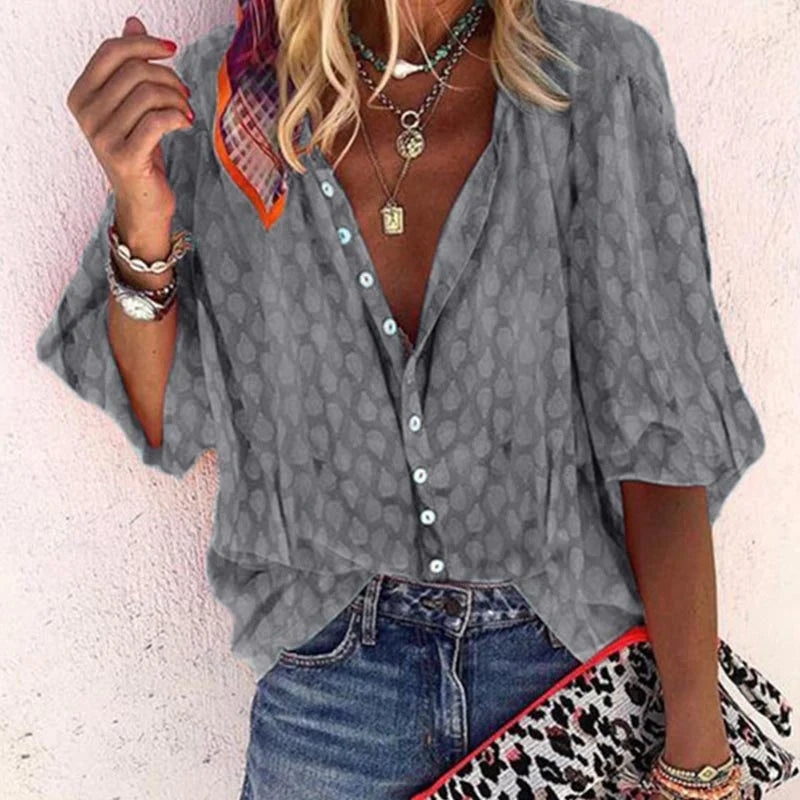 Claire | Vibrant Printed Casual Blouse with Button Front - Lumina