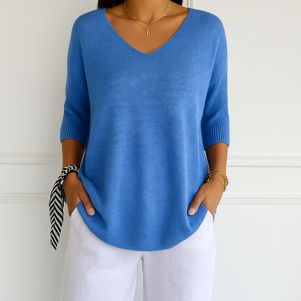 Clara | Relaxed V-Neck Sweater with Minimalist Design - Lumina