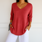 Clara | Relaxed V-Neck Sweater with Minimalist Design - Lumina