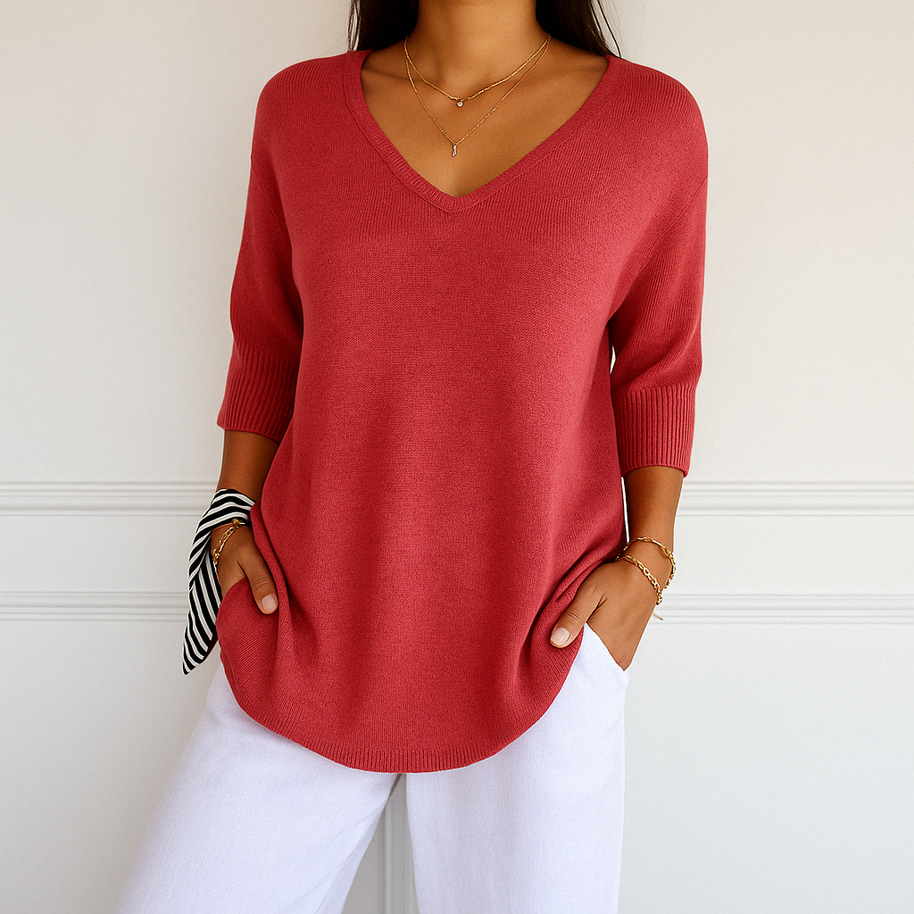 Clara | Relaxed V-Neck Sweater with Minimalist Design - Lumina