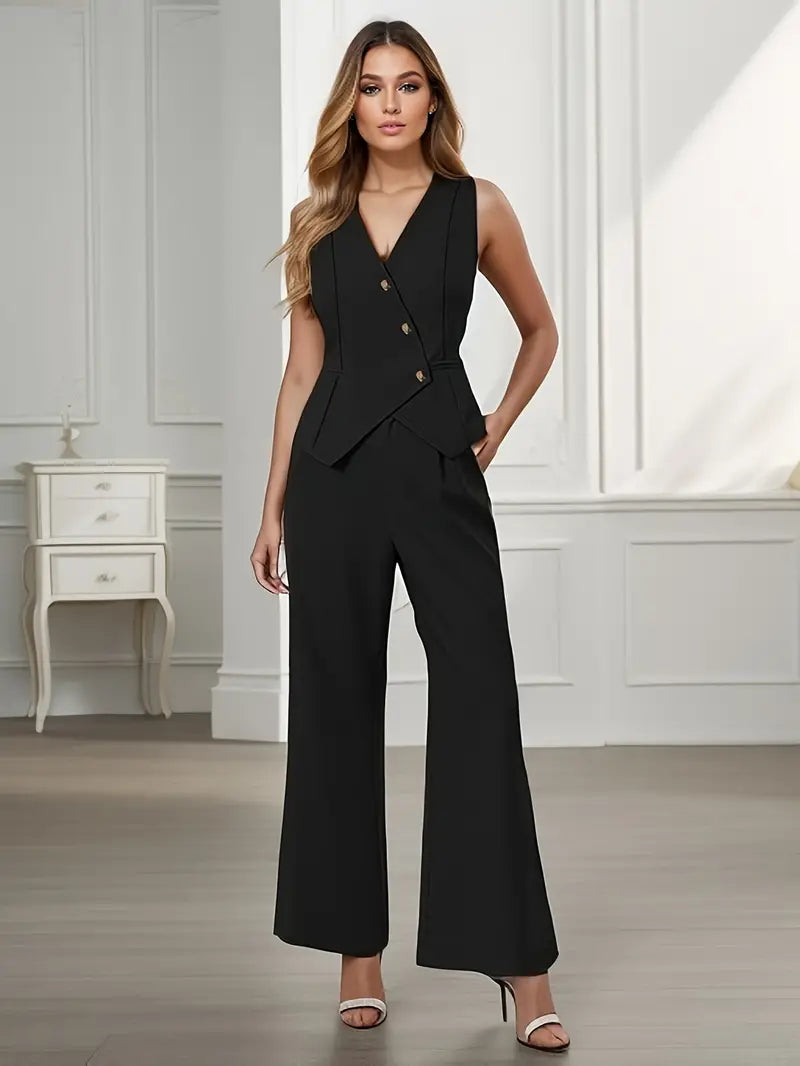 Daisy | Tailored Spring Vest and Pant Set with Button Details - Lumina