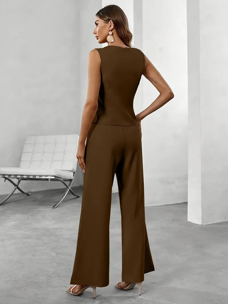 Daisy | Tailored Spring Vest and Pant Set with Button Details - Lumina
