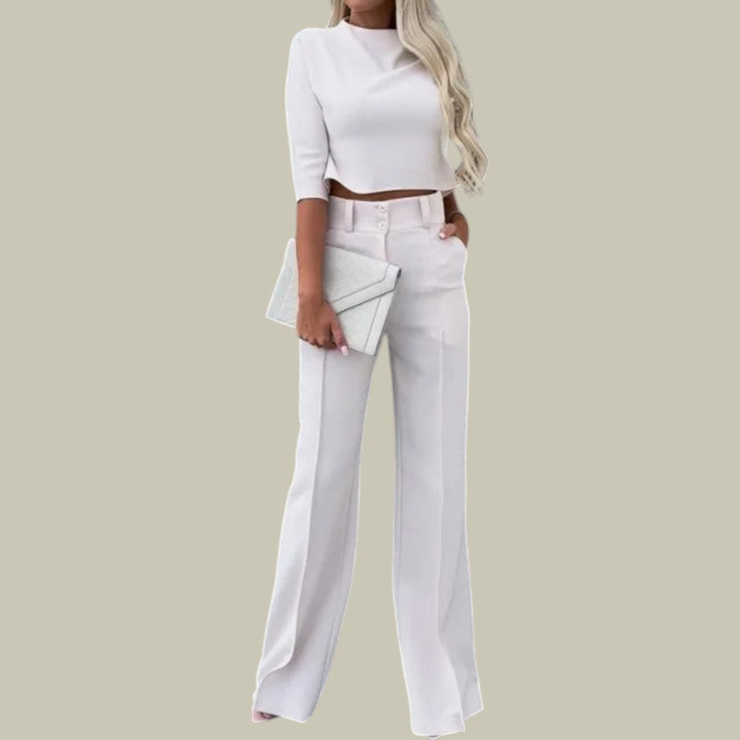 Ella | Chic Cropped Top and Tailored Trousers Two Piece Set - Lumina