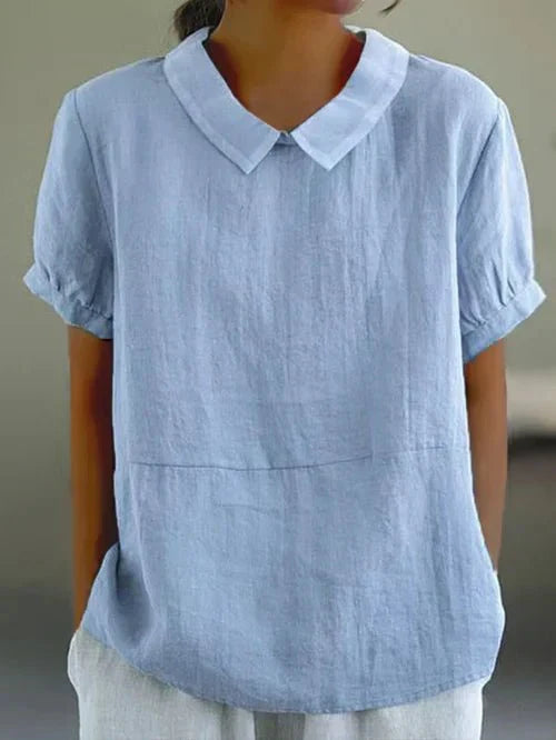 Fiona | Charming Linen Blouse with Peter Pan Collar - Lumina