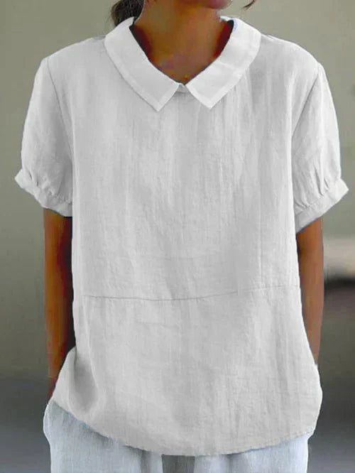 Fiona | Charming Linen Blouse with Peter Pan Collar - Lumina