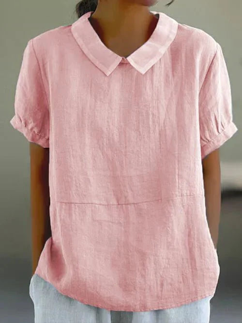 Fiona | Charming Linen Blouse with Peter Pan Collar - Lumina