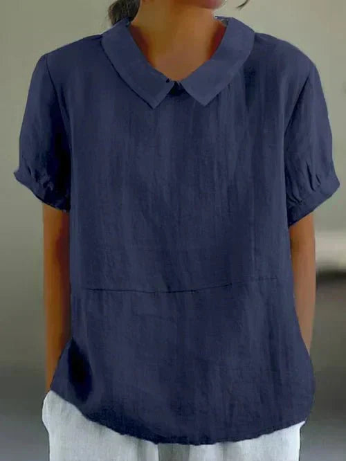 Fiona | Charming Linen Blouse with Peter Pan Collar - Lumina