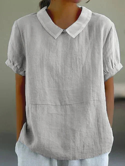 Fiona | Charming Linen Blouse with Peter Pan Collar - Lumina