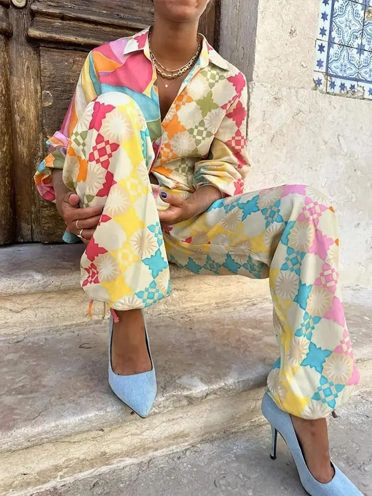 Grace | Colorful Relaxed Fit Casual Two Piece Set - Lumina