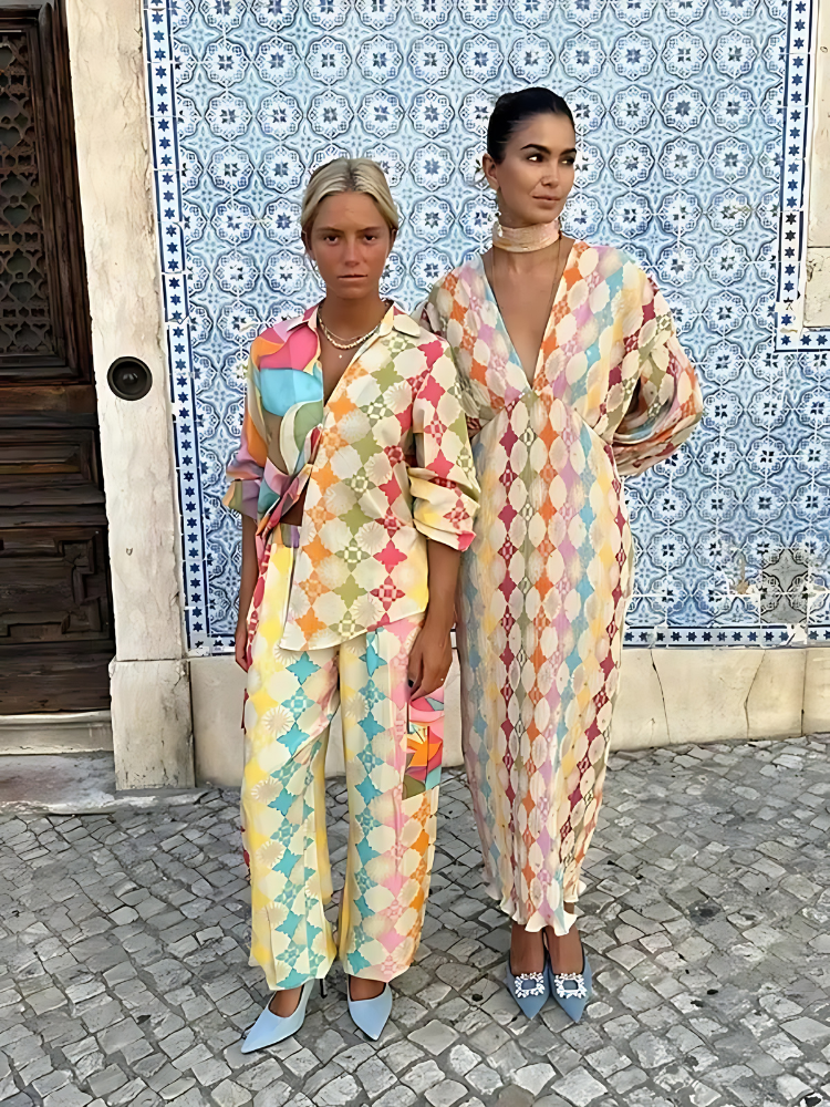Grace | Colorful Relaxed Fit Casual Two Piece Set - Lumina