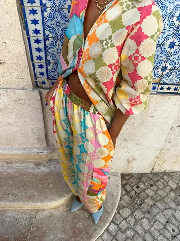 Grace | Colorful Relaxed Fit Casual Two Piece Set - Lumina
