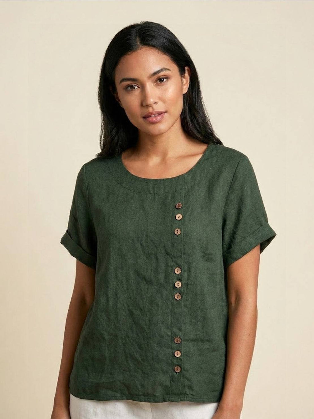 Grace | Relaxed Linen Blouse with Button Detail - Lumina
