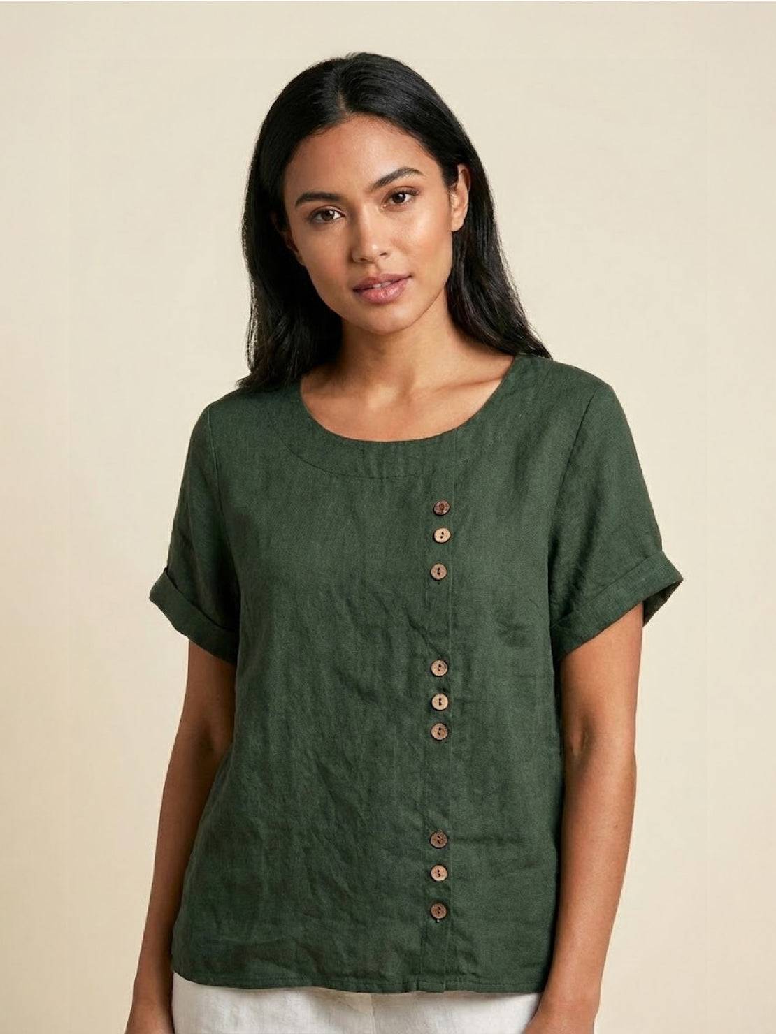 Grace | Relaxed Linen Blouse with Button Detail - Lumina