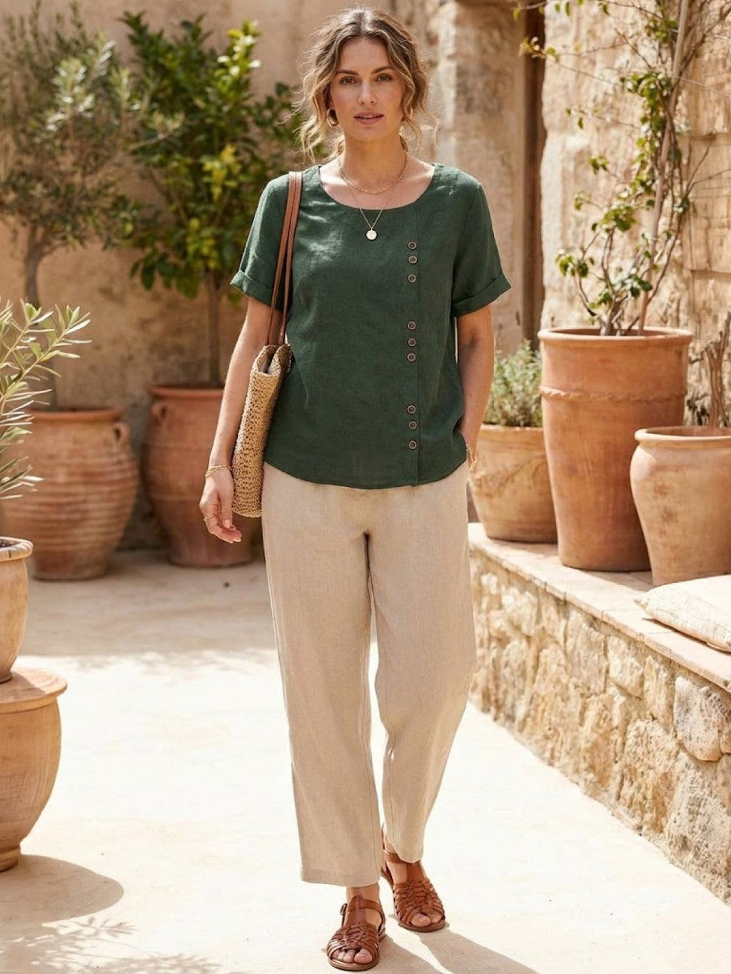Grace | Relaxed Linen Blouse with Button Detail - Lumina