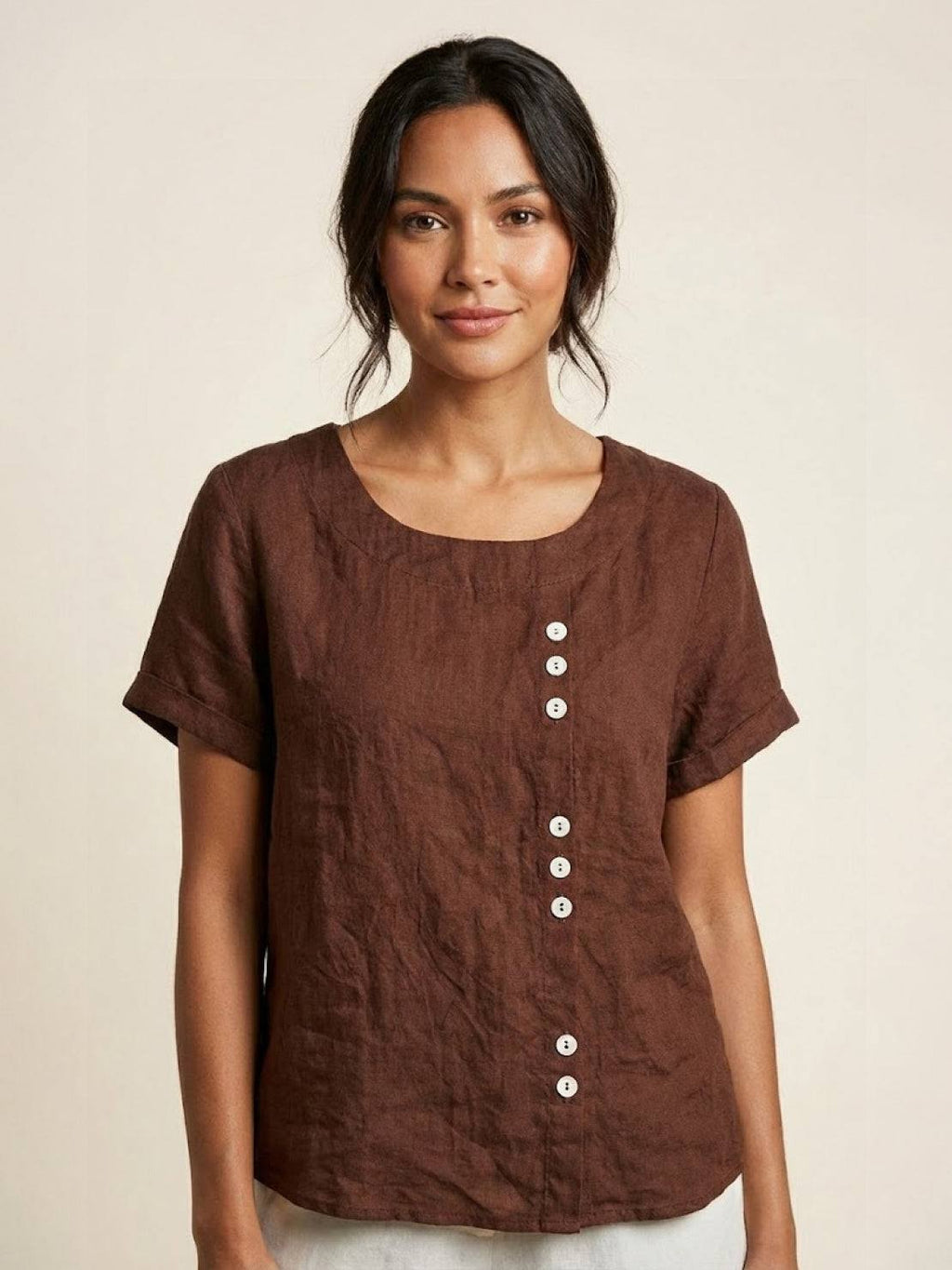 Grace | Relaxed Linen Blouse with Button Detail - Lumina