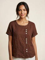 Grace | Relaxed Linen Blouse with Button Detail - Lumina