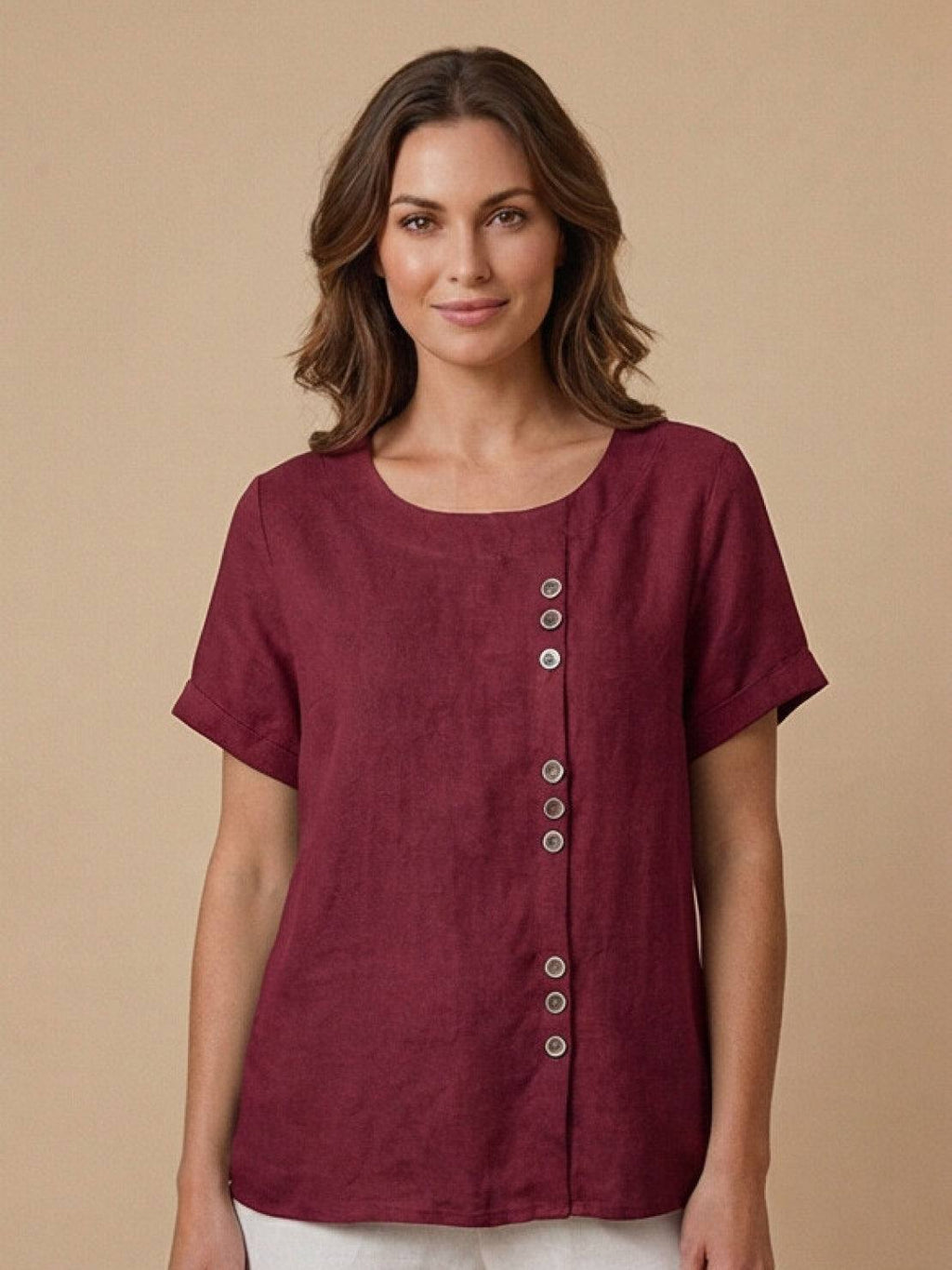 Grace | Relaxed Linen Blouse with Button Detail - Lumina