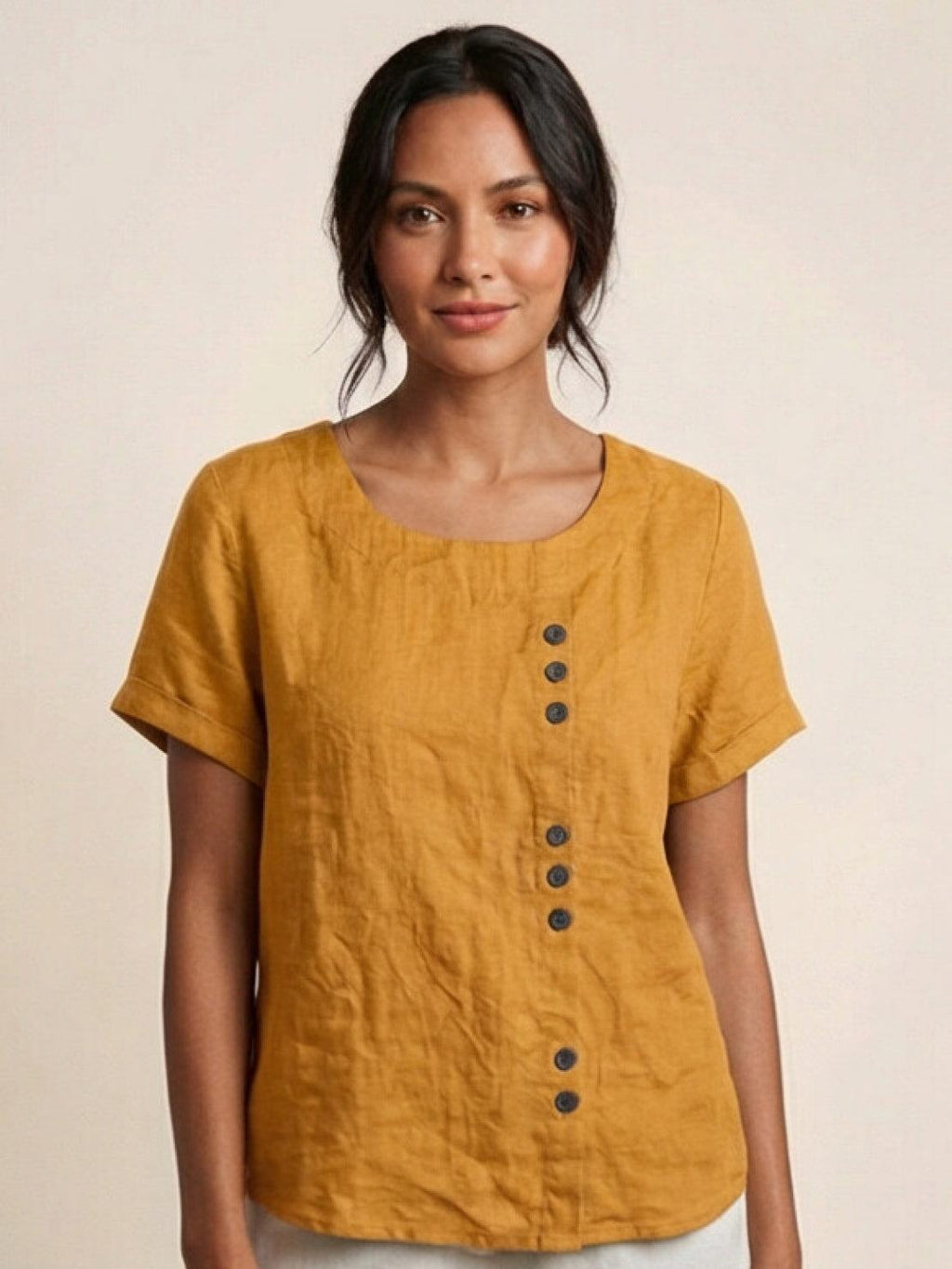 Grace | Relaxed Linen Blouse with Button Detail - Lumina