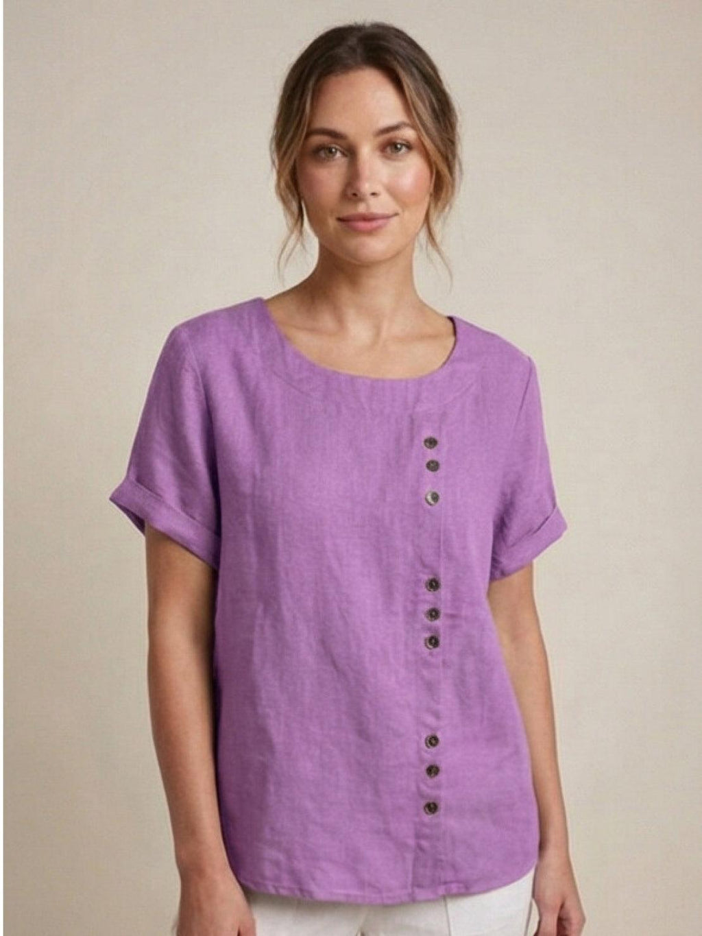 Grace | Relaxed Linen Blouse with Button Detail - Lumina