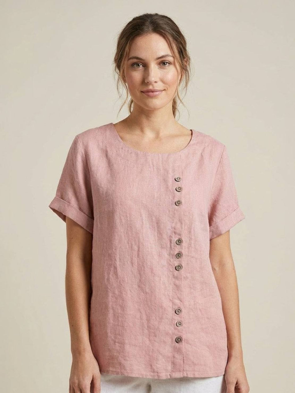 Grace | Relaxed Linen Blouse with Button Detail - Lumina